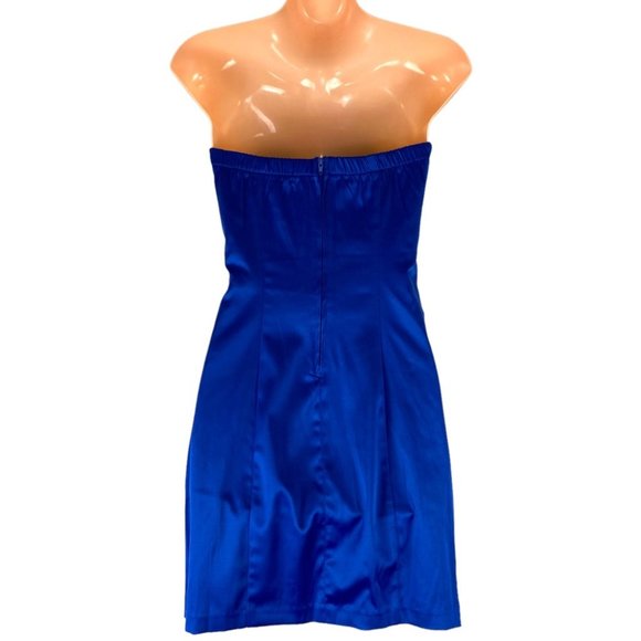 3/$30 Wishes Wishes Wishes Cobalt Satin Strapless Bow Detail Mini Dress Size 3 - Picture 6 of 13